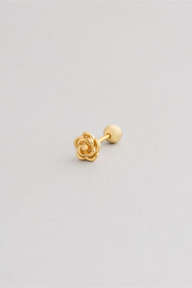 Minimal Gül 18 Ayar Sarı Altın Kaplama Gümüş Helix-Tragus Piercing - 1