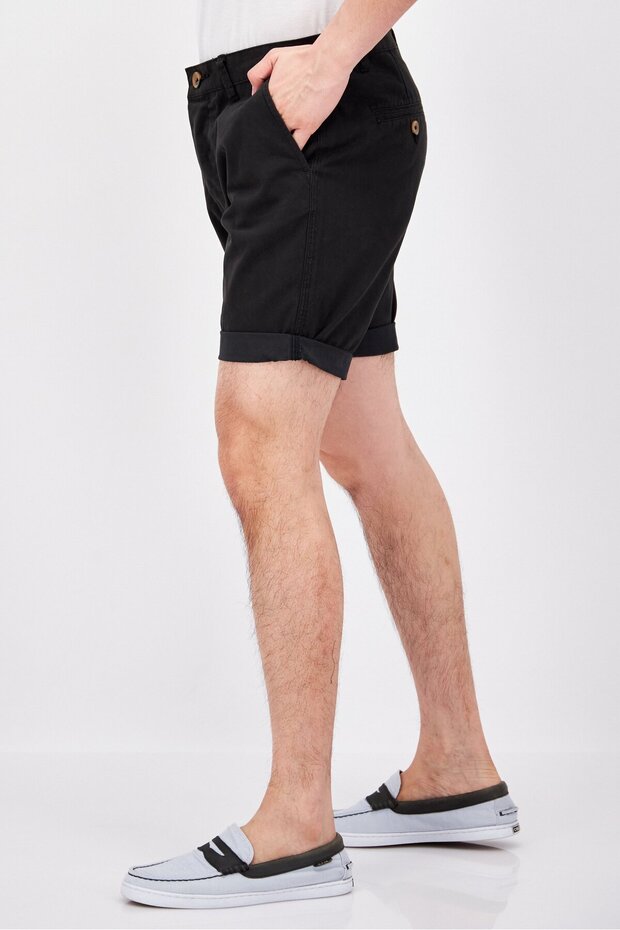 Men Solid Chino Shorts, Black - 4