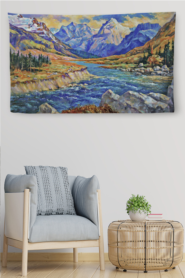 Wall Cloth Caucasus Mountains Oil Painting Look Quality Canvas Wall Carpet-4024