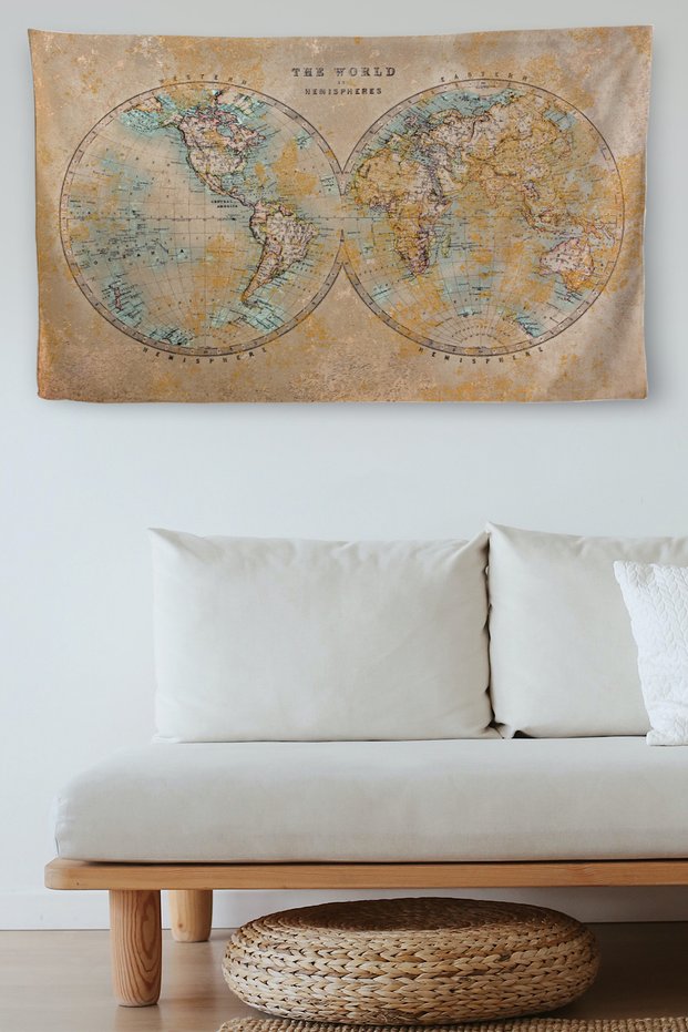Wall Cloth Old Wintage World Map Quality Canvas Wall Tapestry-4042