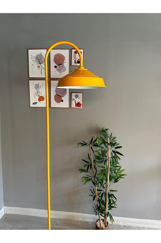 Sarı Lambader Modern Dekoratif Metal Oturma Odası Çalışma Odası Zemin Lambası - 2