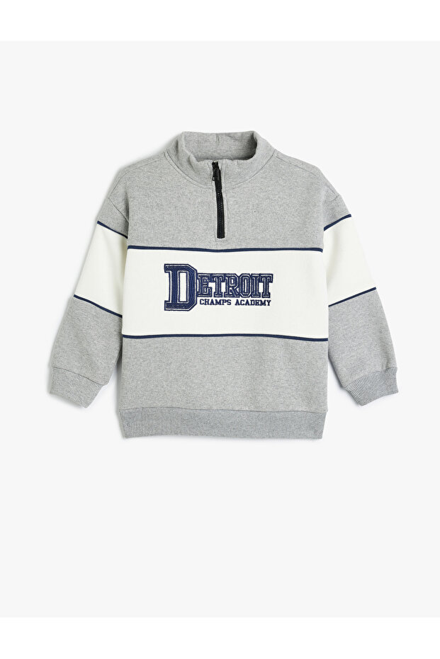 Half Zipper Sweatshirt Slogan Printed Stand Collar With Ribbon