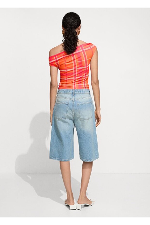 Gemusterte Bluse mit U-Boot-Ausschnitt - 4