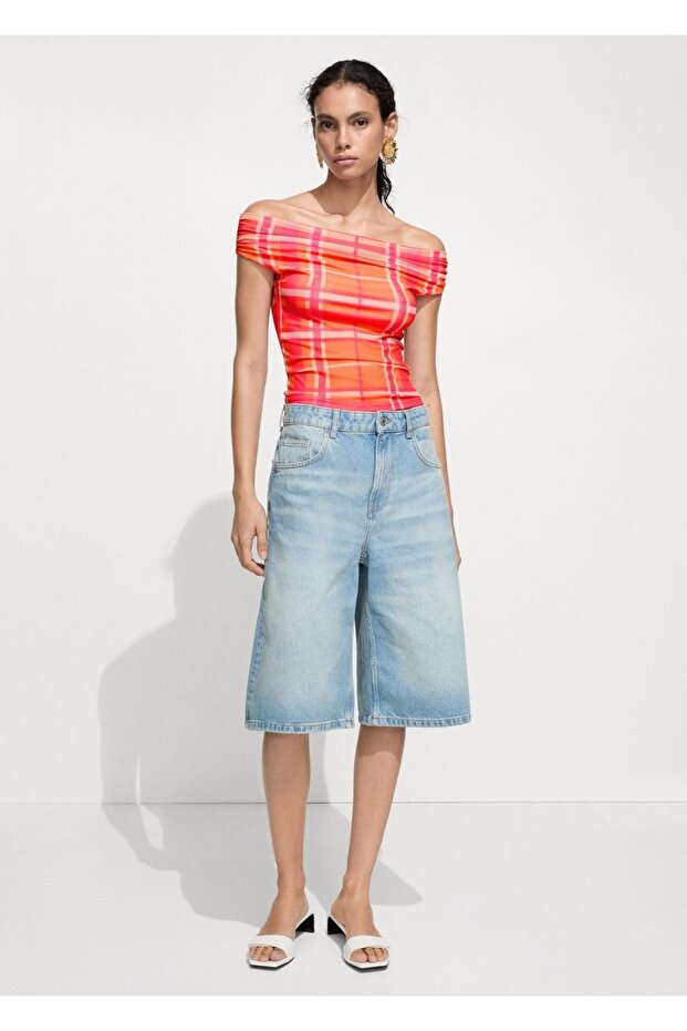 Gemusterte Bluse mit U-Boot-Ausschnitt - 2