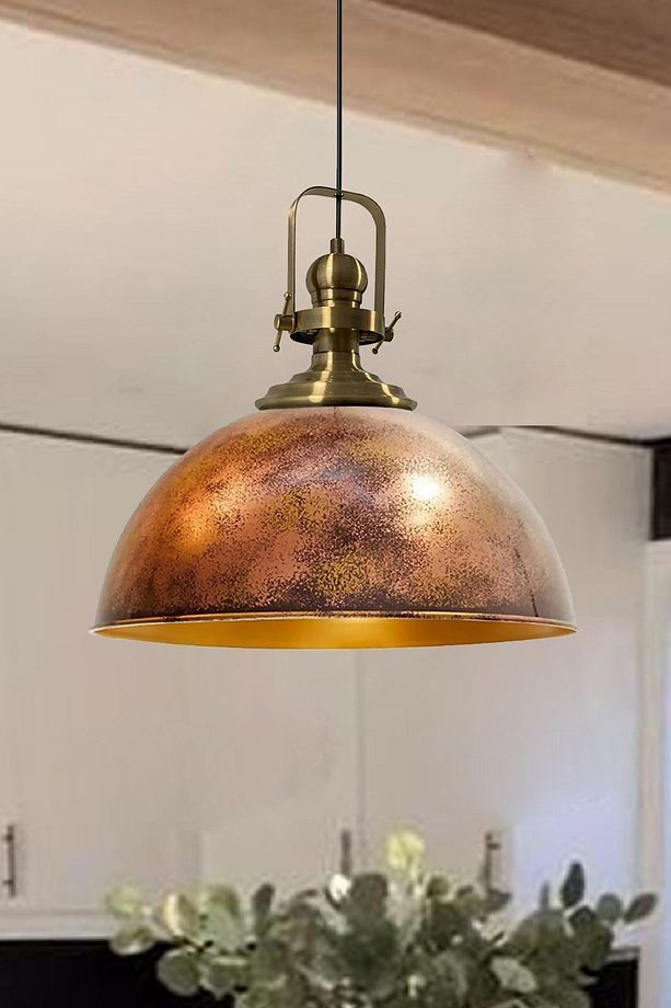 Bakır Rengi Linate Avize Eskitme Başlıklı Tekli Sarkıt Retro Restoran Yemek Toplantı Odası - 1