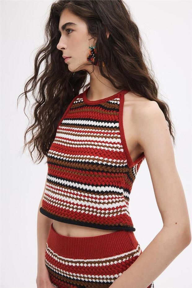 Kiremit Halter Triko Bluz - 2