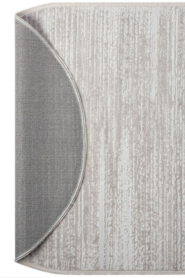 Konfor Jasmine 1452 Oval Krem Bej Modern Dokuma Saçaklı Halı Mutfak Salon Oturma Odası Halısı - 3