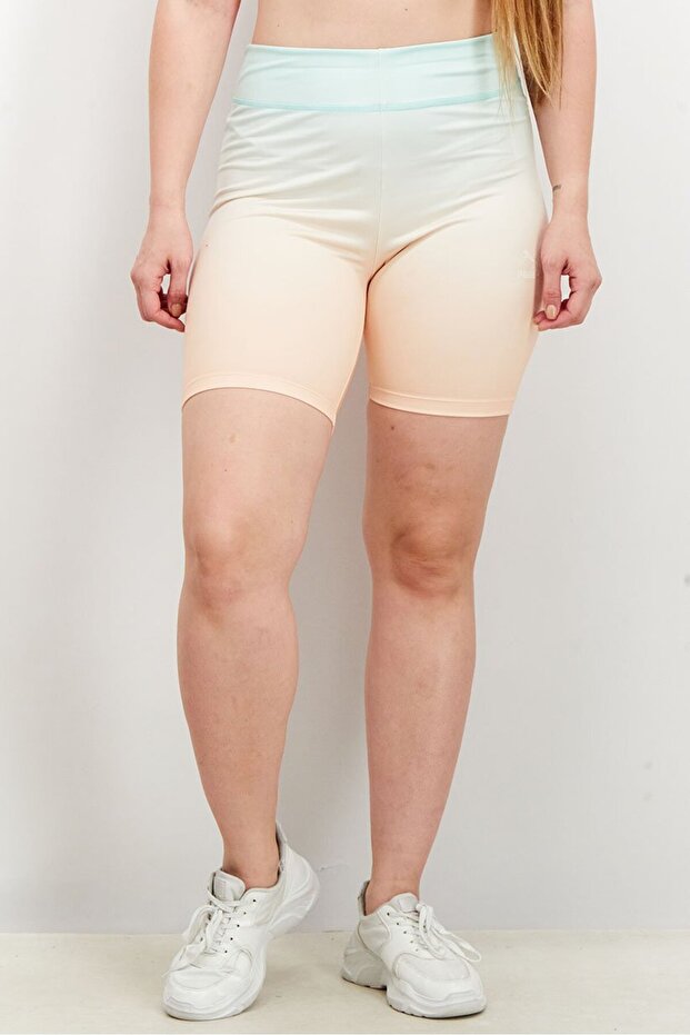 Women Pull On Ombre Tight Shorts, Green and Orange