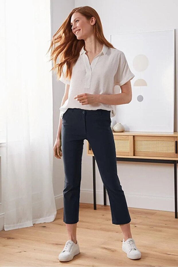 Women Plain Dress Pants, Navy Blue