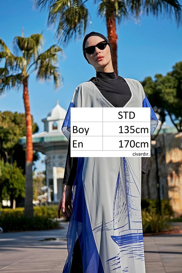 Remsa Tesettür Mayo Üzerine Tasarım Tek Kaftan Pareo RDP003 Yelkenli - 7