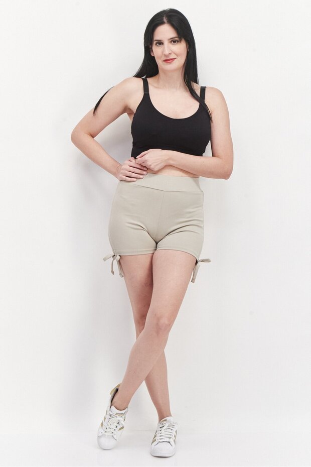 Women Textured Basic Shorts, Beige - 2