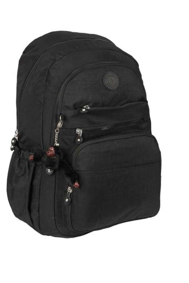 5 Compartment School Backpack with Wrinkled Water Repellent Fabric Accessories Rlx1630-black