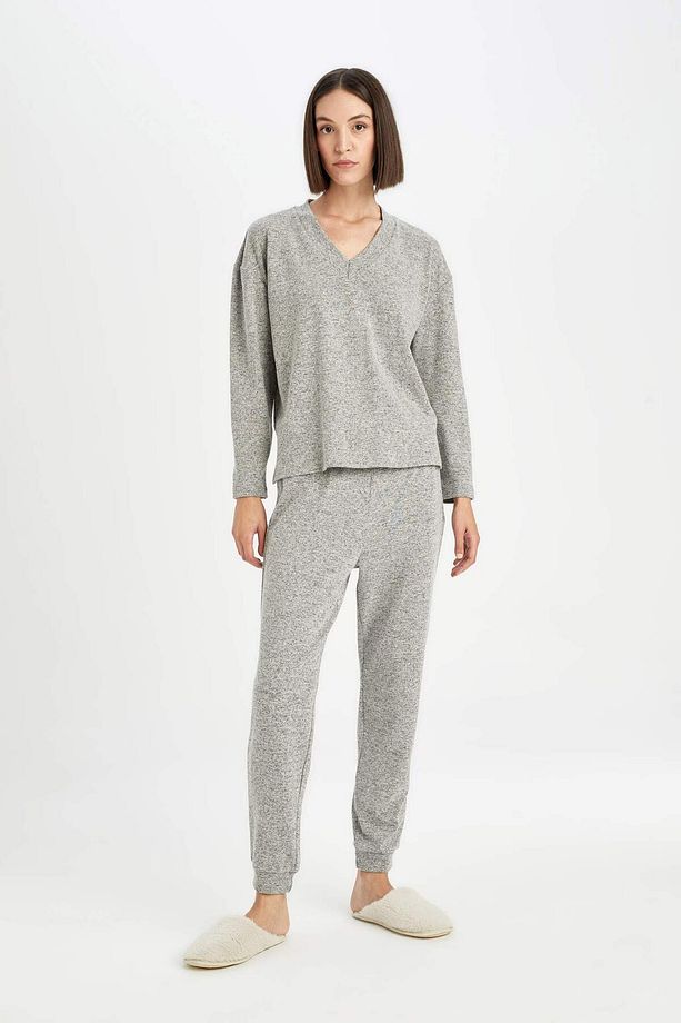 DFM - Fall in Love Regular Fit Uzun Kollu V Yaka Pijama Takımı - 7