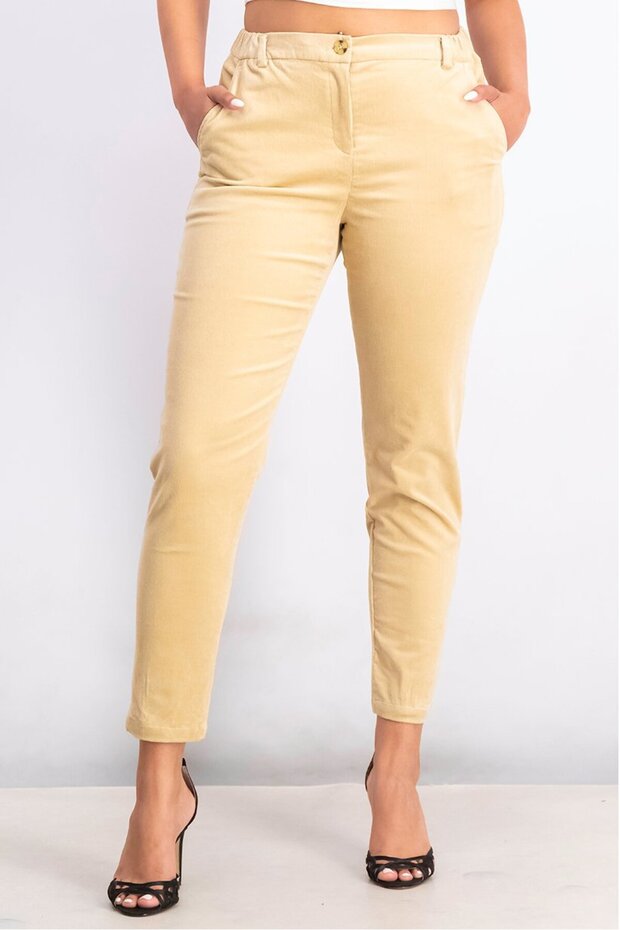 Women Regular Fit Side Pocket Corduroy Pants, Khaki