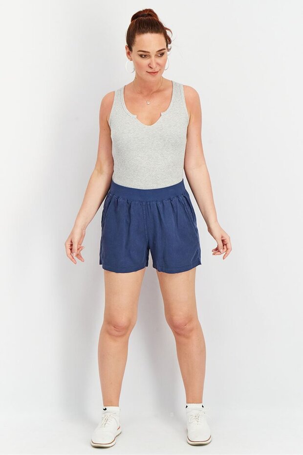 Women Solid Basic Shorts, Navy - 2