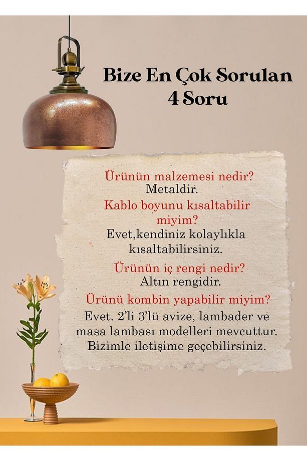 Bakır Rengi Eskitme Başlık Tekli Avize Salon Masaüstü Mutfak Cafe Tekli Sarkıt Lamba Vintage - 8