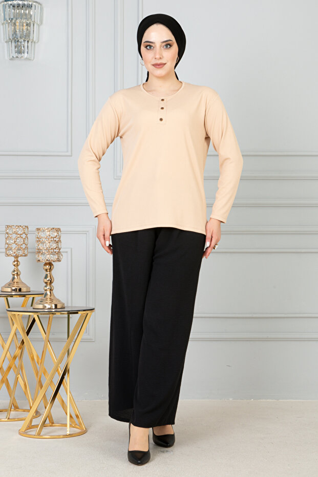 Women's Mother Trophy Long Sleeve Licral Combed Bluz