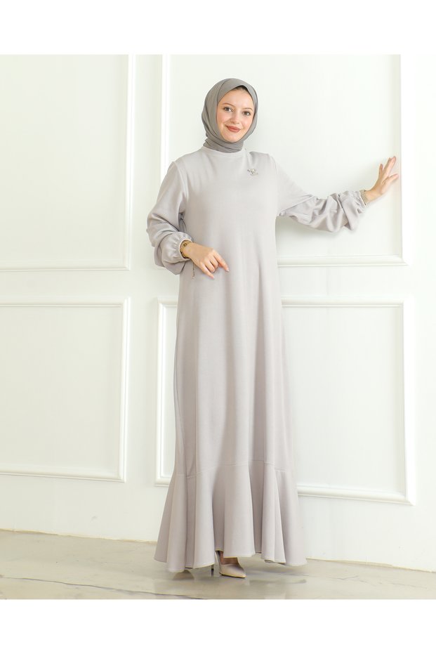 Brooch detailed twirl dress indigo