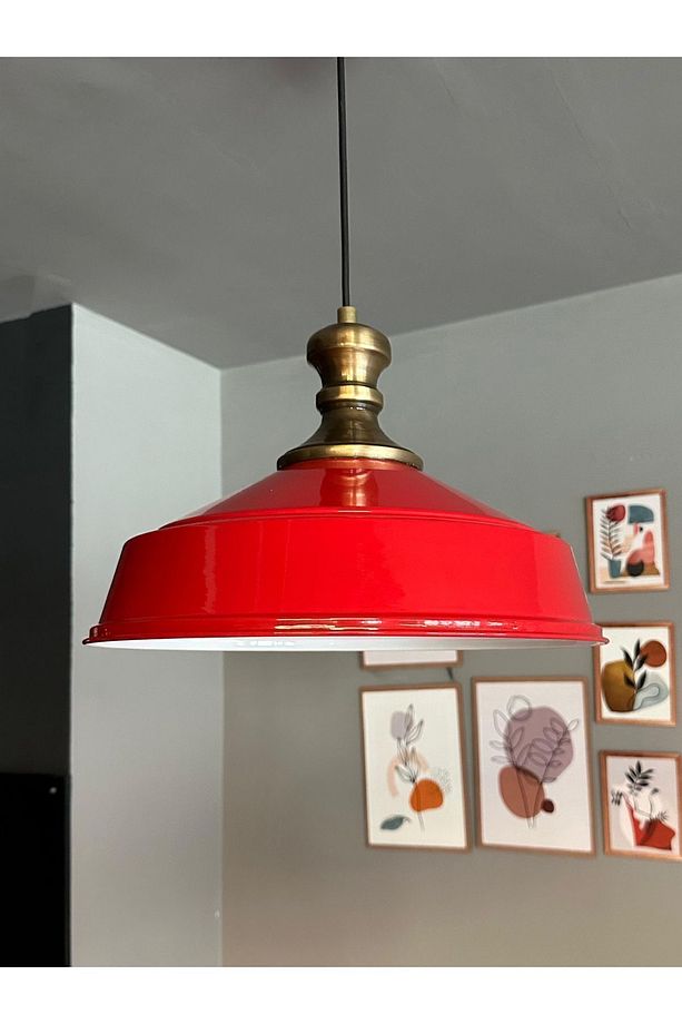Kırmızı Renk Avize Eskitme Knob Başlık Retro Sarkıt Lamba Restoran Salon Aydınlatma - 3