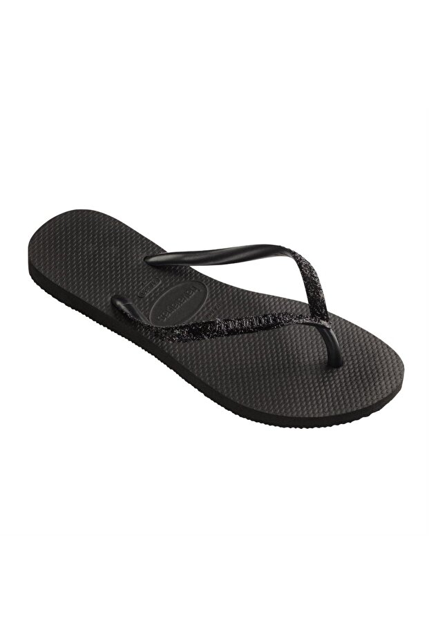 Slim Glitter Black Slippers