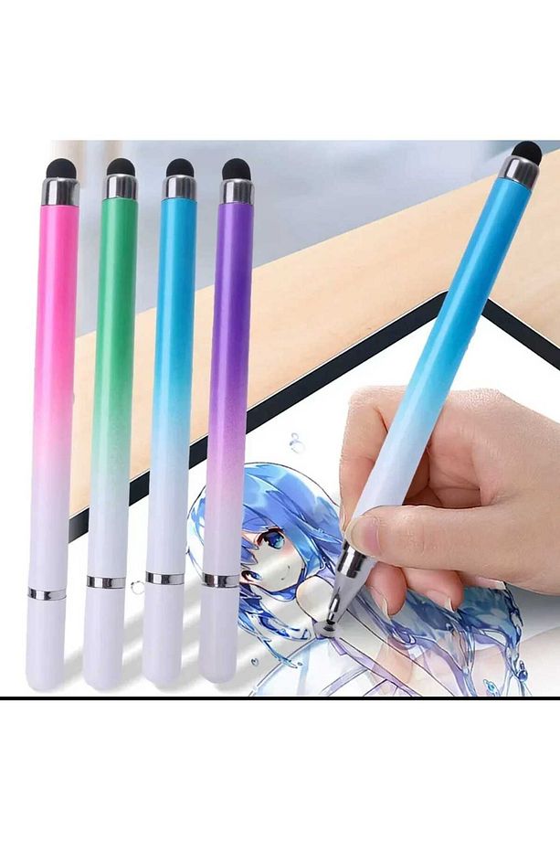 Stylus Pen Dokunmatik Tablet Kalemi iOS Android Windows Uyumlu Renk Geçişli 2in1  Tablet Kalemi - 4