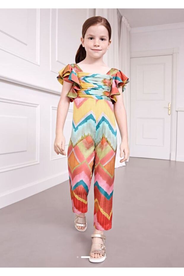 Abel&Lula Girl's Cotton Printed Satin Jumpsuit 5267