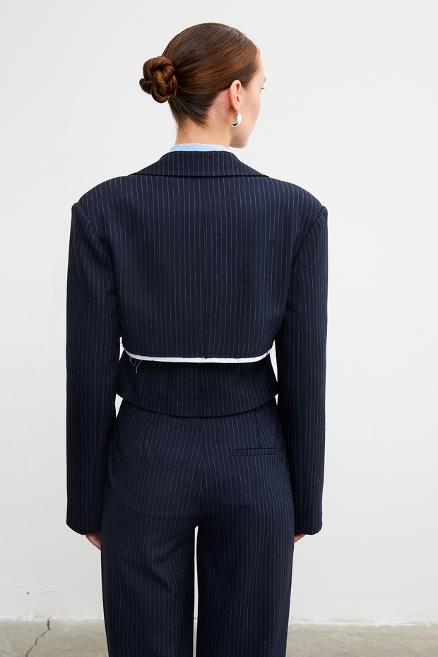 Çizgili crop blazer - 6
