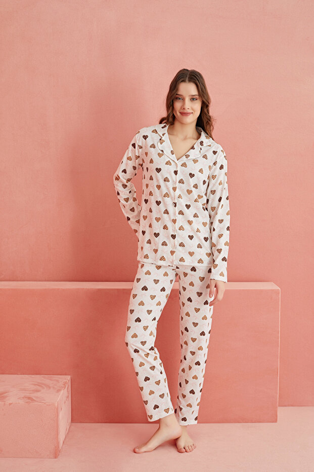 Pamuklu Düğmeli Pijama Takım - 2