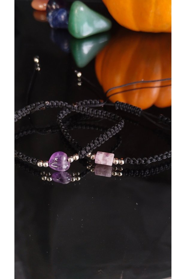 Amethyst Certified Couple (Lover) Bracelet. Sold in Pair. Heart and Cylinder Cut