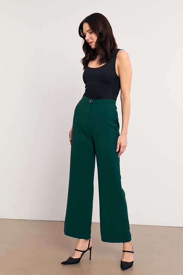 Yüksek Bel Geniş Paça Pantolon - Zümrüt - 4