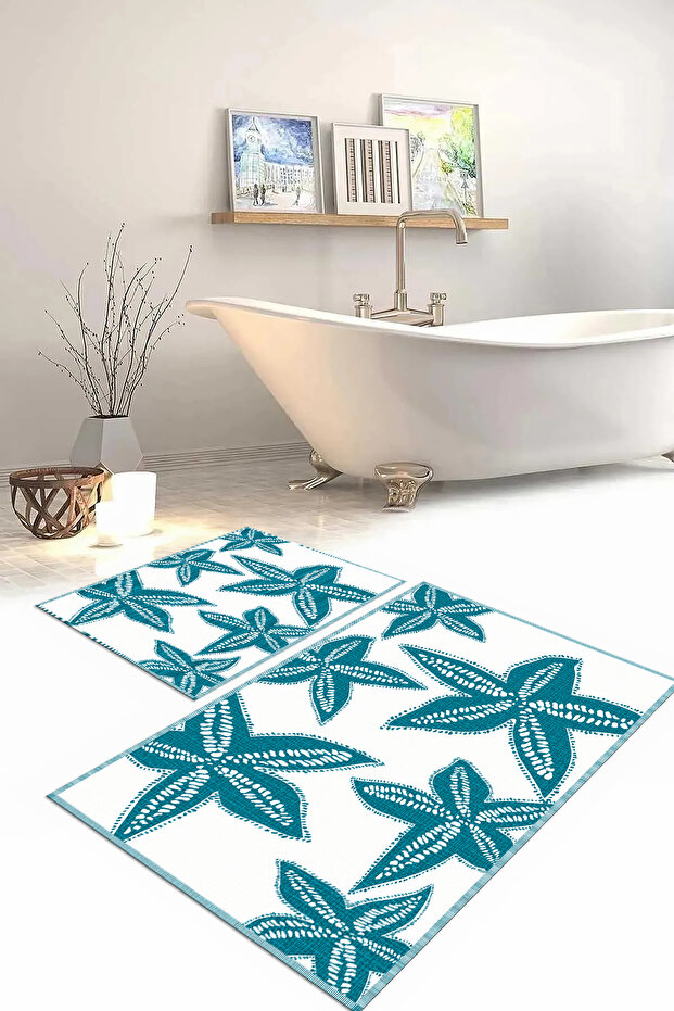 Digital Printed Washable Non-Slip Base Starfish Bath Mat Toilet Set