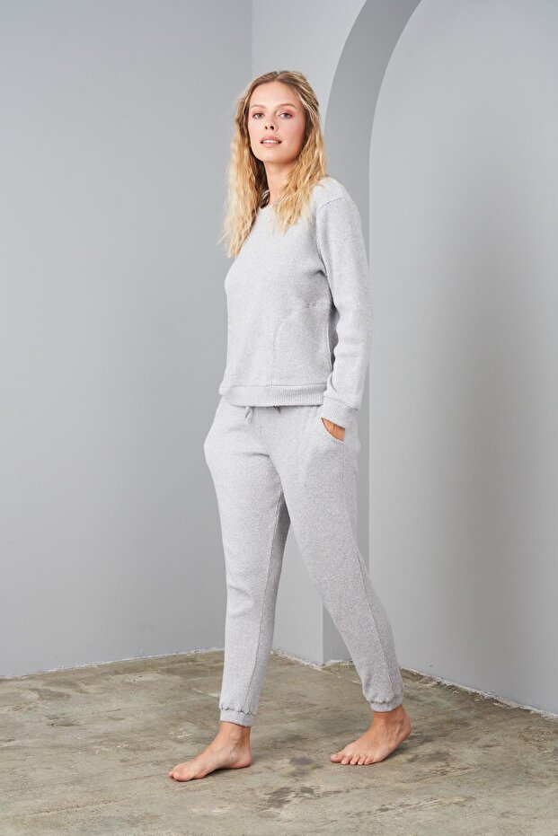 24576 Gri Uzun Kollu Yumoş Pijama Takımı - 4