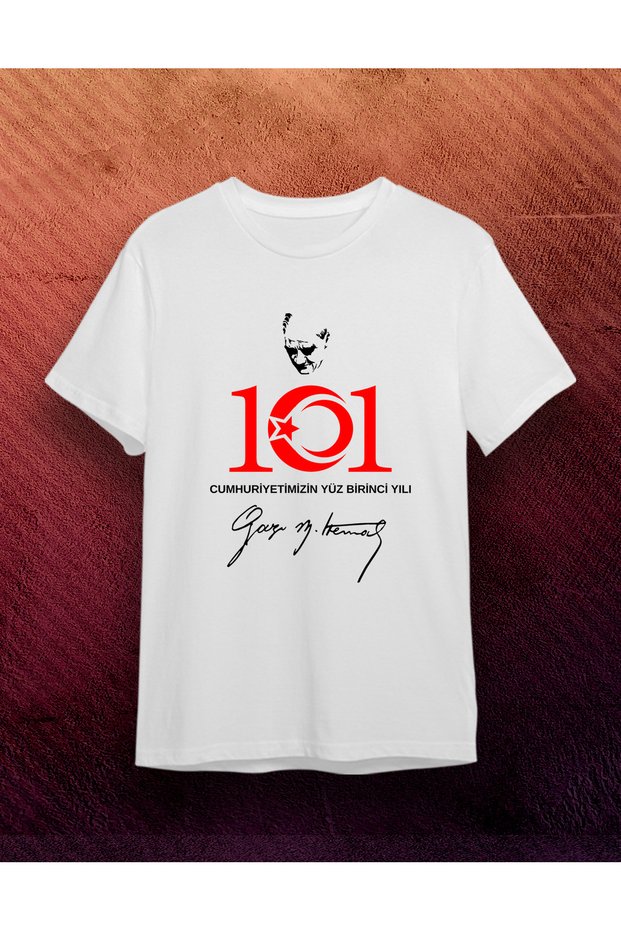 October 29 Our Republic 101St Special for the Year Atatürk Signature Printed White Single Jersey T-Shirt/T-Shirt