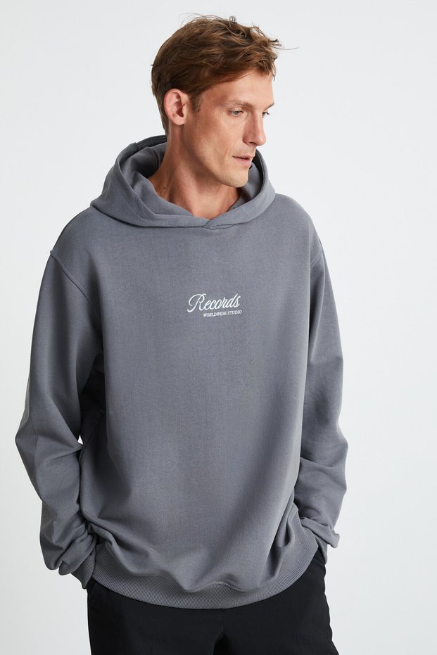 Ludwin Men's 3 Thread Hooded Anthracite Sweatshirt