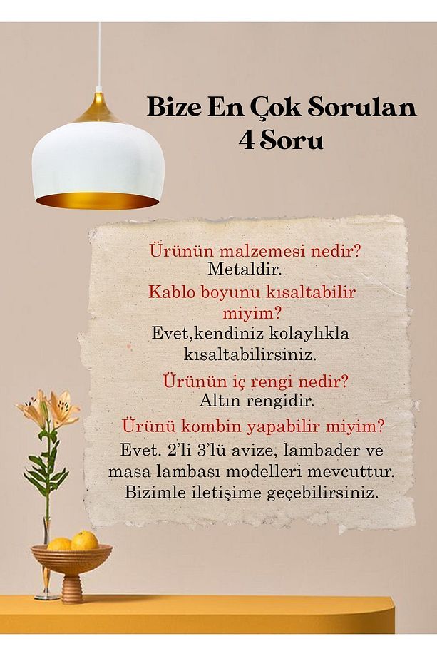 Çember Beyaz Metal Avize Salon Masaüstü Mutfak Cafe Ofis Otel Tekli Avizeler Lamba Aydınlatma - 9