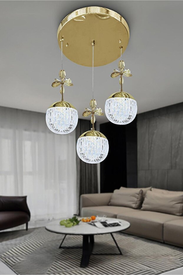 Modern Sarkıt Cam 3 Top Led Avize - 1