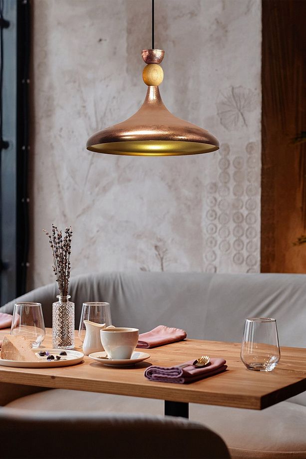 Patina Ahşap Şapka Tekli Avize Sarkıt Salon Mutfak Cafe Butik Lamba Aydınlatma Avizeler - 2