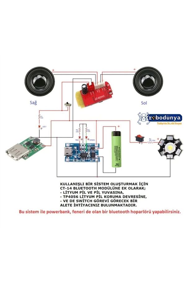 Ct14 Bluetooth Amfi Devresi 5v 2x5w Şarj Edilebilir Amfi Modülü - 3