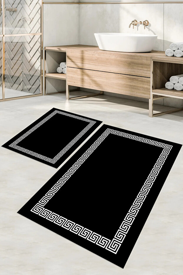 Digital Printed Washable Non-Slip Base Simple Framed Bath Mat Toilet Set