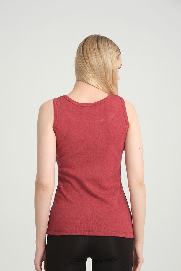 Fitted Vücuda Oturan Fitilli Kalın Askılı Basic Örme Atlet Kırmızı_melanj - 3