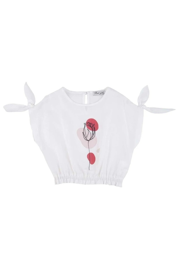 Ecru Crop Blouse - Girl, Elastic Waist, Printed 12175