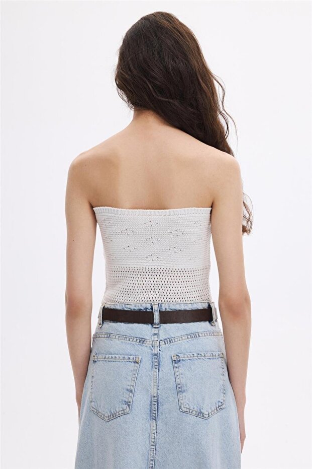 Beyaz Triko Büstiyer Top - 5