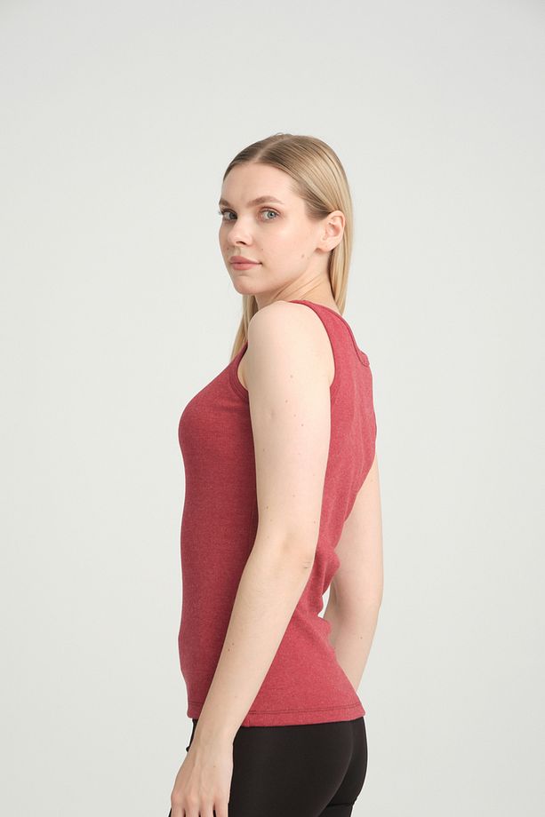 Fitted Vücuda Oturan Fitilli Kalın Askılı Basic Örme Atlet Kırmızı_melanj - 6