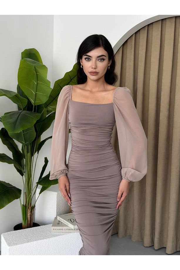 Sildane Drapeli Tül Kol Elbise - 3