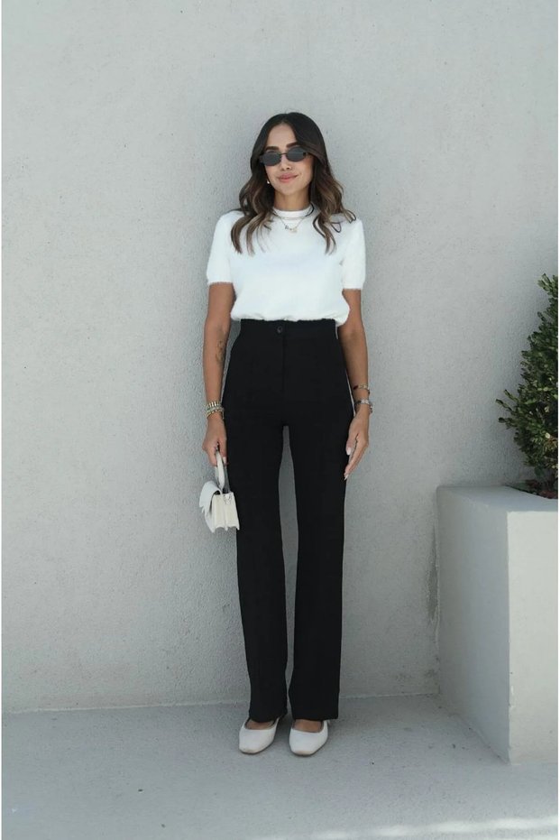 Women's Black High Waist Striped Palazzo Trousers