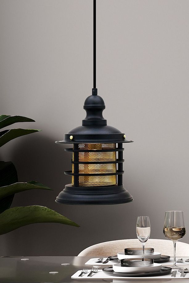 Siyah Vintage Avize Tekli Modern Dekoratif Sarkıt Lamba Salon Kafe Mutfak Showroom Otel Bar - 1