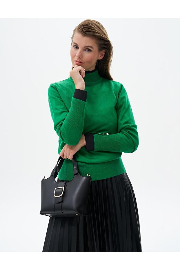 Green Basic Knitwear Blouse - 1