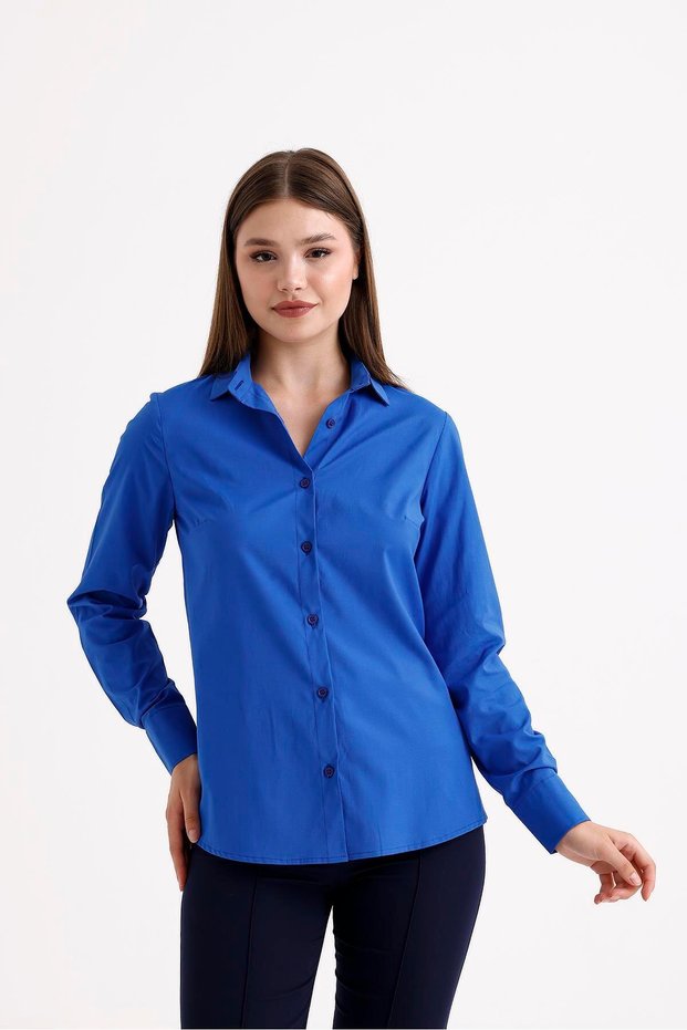 Women's Cobalt Blue Lycra Long Sleeve Cotton Classic Shirt