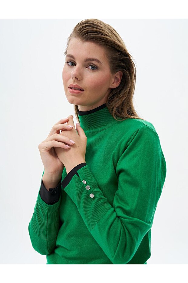 Green Basic Knitwear Blouse - 6