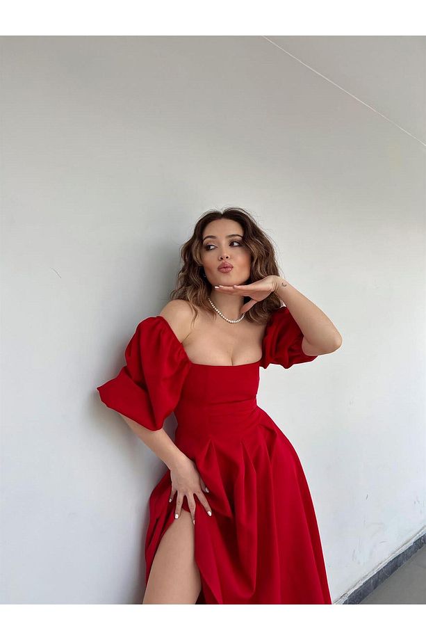 Benjamin Çan Etekli Midi Boy Elbise - Kırmızı - 4
